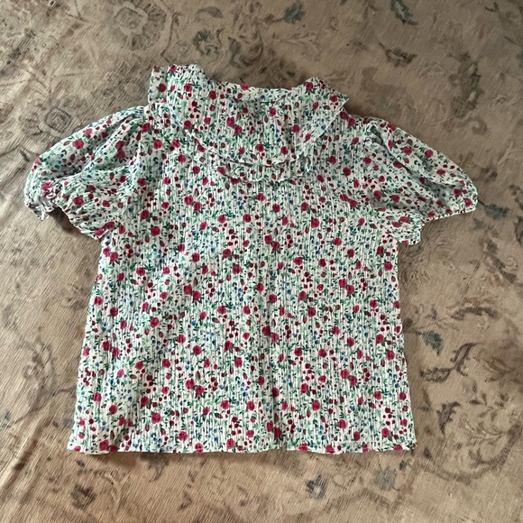 Zara Floral Puff Sleeve Blouse Womens  Sz Medium Ruffles Romantic Summer Cottage - Picture 7 of 8
